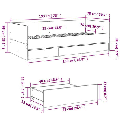 Bedbank – Daybed – Slaapbank – Logeerbed – Sofa – Sonoma Eiken – 75x190 cm – Met Opberglades