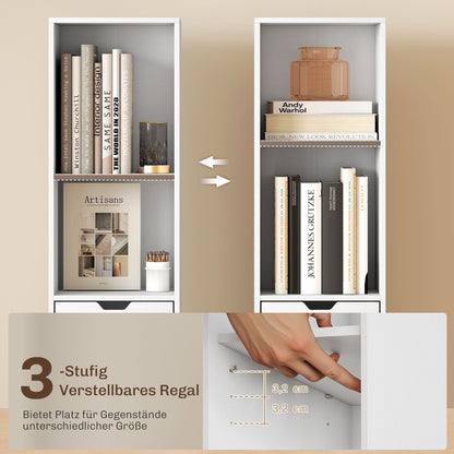 Boekenkast – Boekplank – Opbergkast – Vakkenkast – Rek – Wit – 6 Niveaus – 3-Traps Verstelbare Plank – Lade & Kastdeur