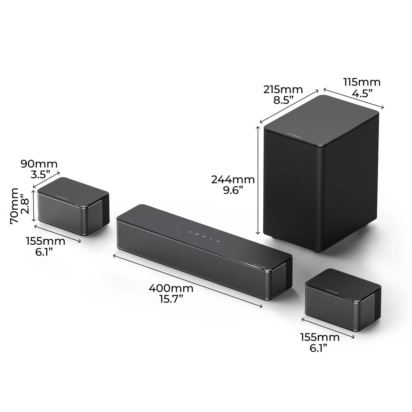 5.1 Soundbar – Surround Sound Systeem – Home Cinema Set – Dolby Atmos Speaker – Wireless Subwoofer – 410W Piekvermogen – HD eARC Aansluiting