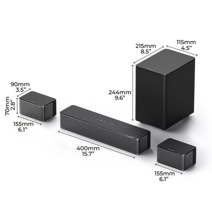 5.1 Soundbar – Surround Sound Systeem – Home Cinema Set – Dolby Atmos Speaker – Wireless Subwoofer – 410W Piekvermogen – HD eARC Aansluiting