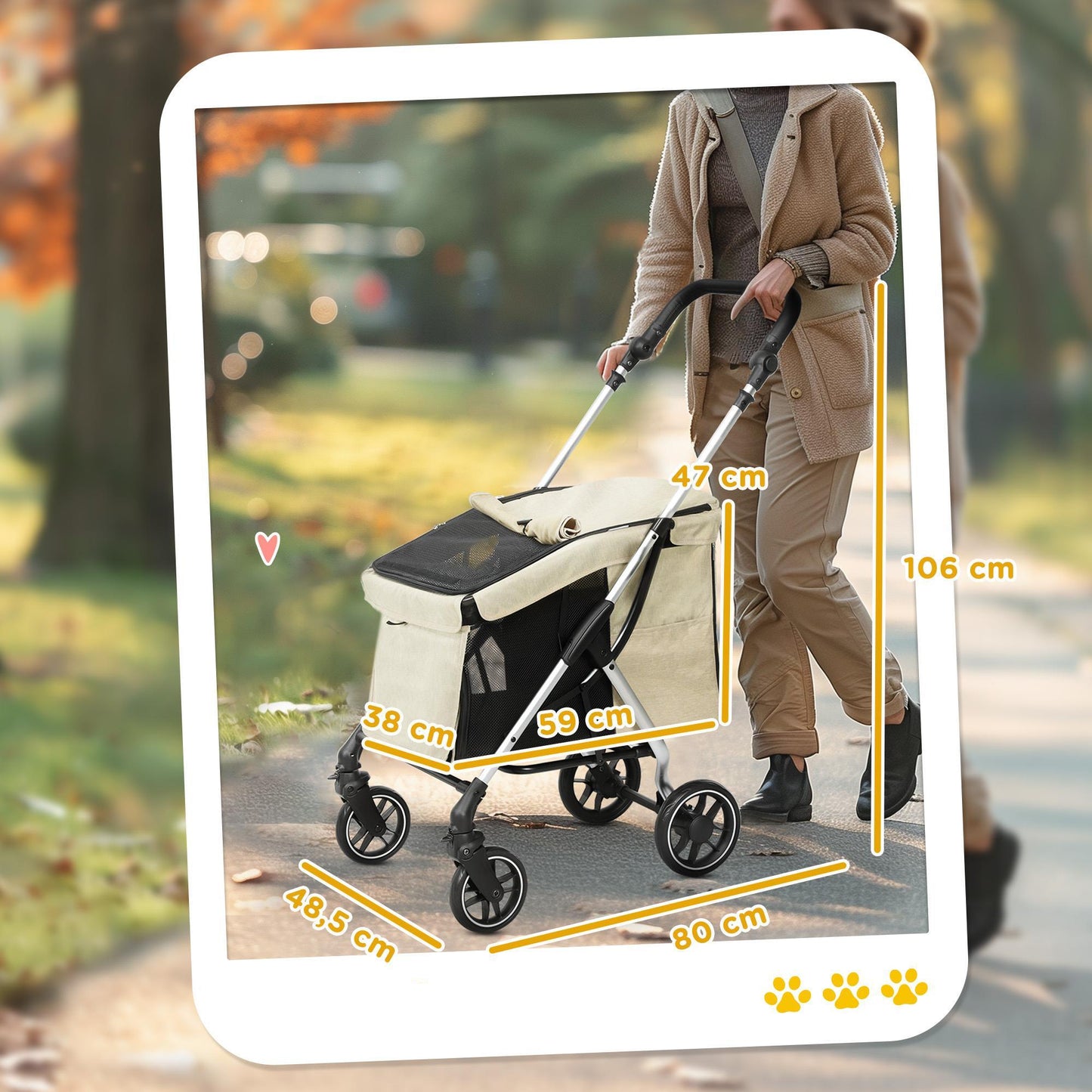 Hondenbuggy – Hondenwagen – Kattenbuggy – Dierenbuggy – Wandelwagen – Lichtgewicht Aluminium – Inklapbaar – Geschikt Tot 10 kg – Met Kussen – Ventilerende Mesh Ramen – Opbergbak – Khaki
