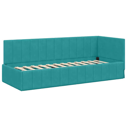 Bedframe – Bedframe Met Lattenbodem – Bed Onderstel – Bedframe Houten Constructie – Donkergroen 90x190 cm – Stevig Engineered Wood – Fluwelen Hoofdeinde