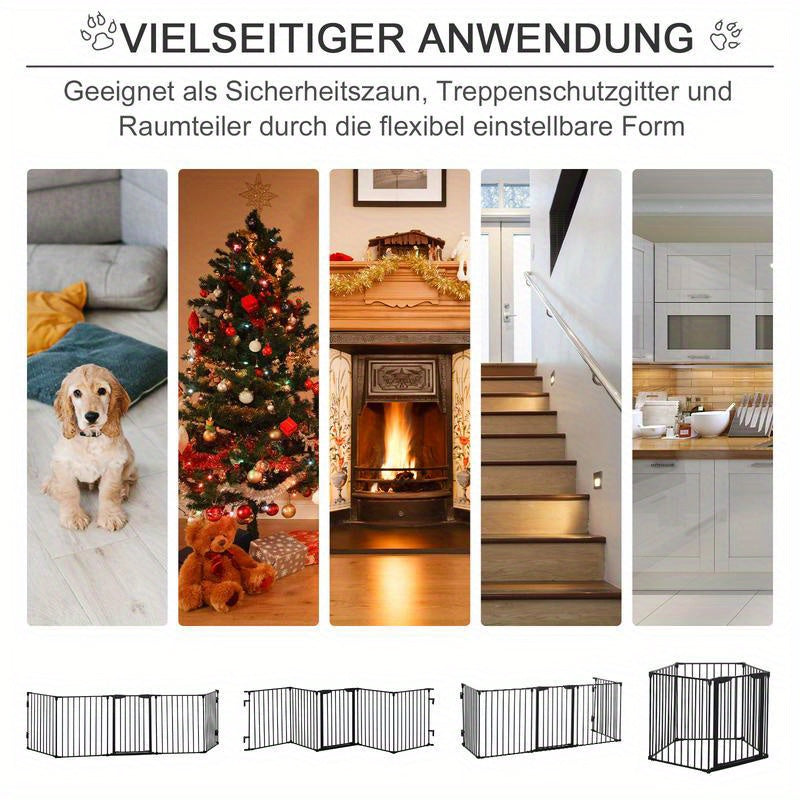 2-in-1 Pet Playpen, Foldable Safety Gate, Metal, 300 x 3 x 74.5cm, Black, Foldable Playpen, Pet Playpen for Dogs, Foldable Pet Play Pen, Pet Containment, Indoor Pet Enclosure, Spacesaving Pen, Compact Playpen, Durable Playpen