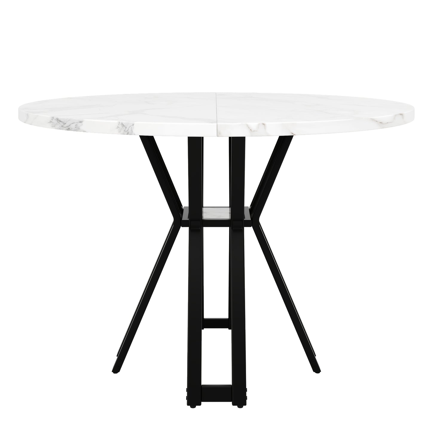 Round Dining Table | 100 x 100 x 76 cm, Lightweight yet Luxurious, Accommodates 4-6 People, Ideal for Studying, Dining, or Working in Dining Room or Living Room, White, Metal Frame, Space-Saving Design