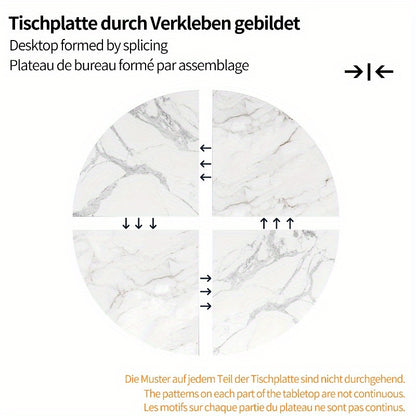 Round Dining Table 100cm/39.37" Marble-Like White & Grey Top with Black Metal Legs - Sturdy Geometric Base, Space-Saving Design for 4-6 People, Classic Modern Kitchen/Dining/Living Room Table, Easy-Clean Surface, No Assembly
