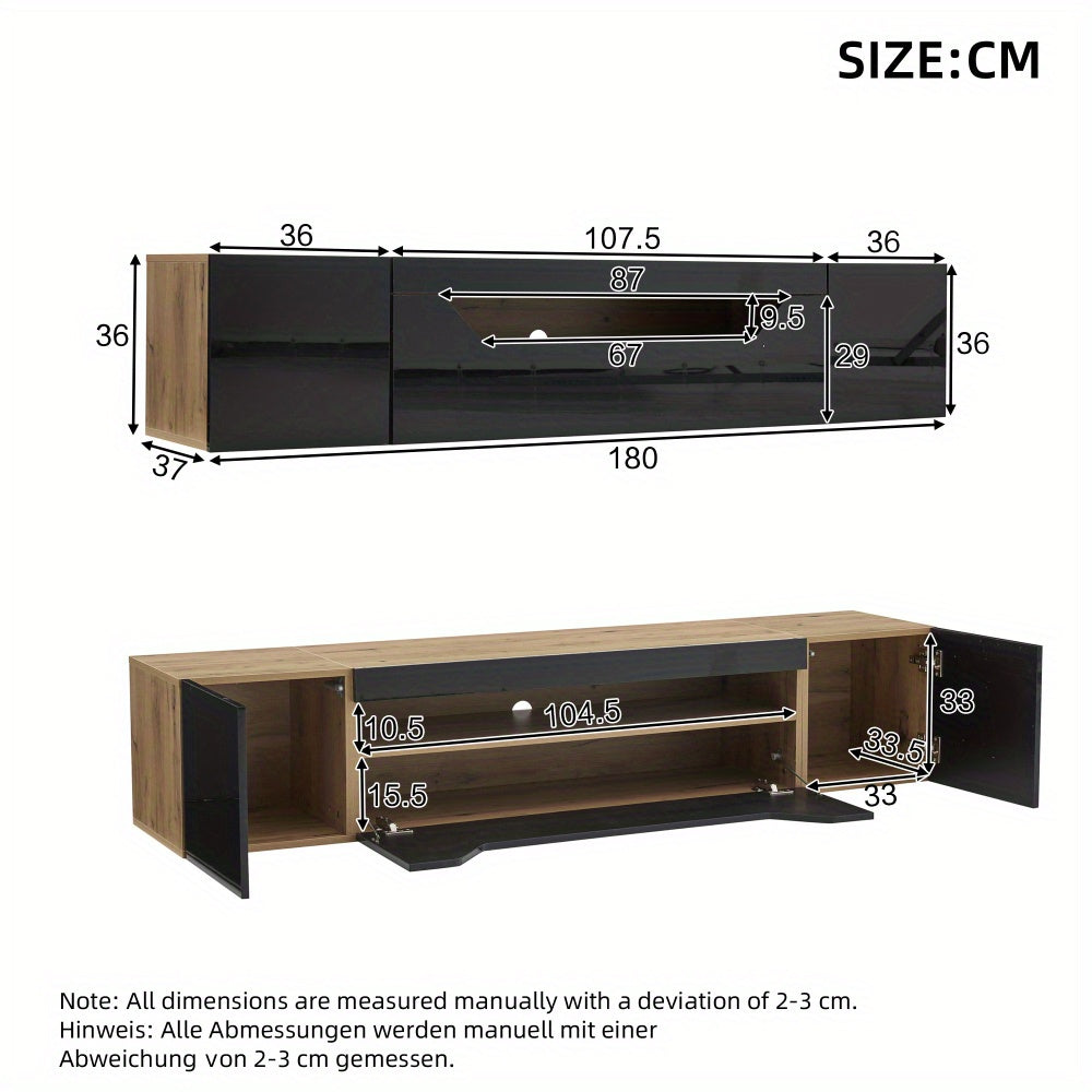 TV-Stand – TV-Meubel – Media Console – Entertainment Unit – TV-Kast – Mat Zwart – Geschikt voor TV’s tot 75 Inch – Extra Lang 180 cm