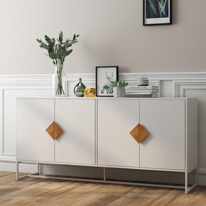 Modern Metal Hallway Storage Cabinet with 4-Door Heavy-Duty Design, 36.29KG Weight Capacity & Square Handles - Freestanding Floor Cabinet with Upper & Lower Storage Units, Space-Saving Vertical Organizer for Entryway, Living