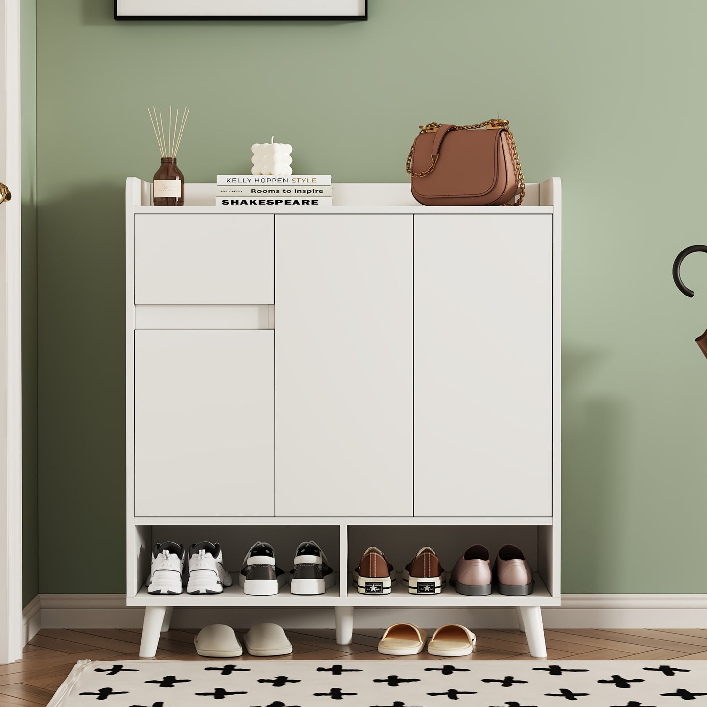 Opbergkast – Ladenkast – Opbergmeubel – Schoenenkast – Kast Wit – Verstelbare Planken – Duurzaam Bamboe – Compact Design 99x90x35 cm