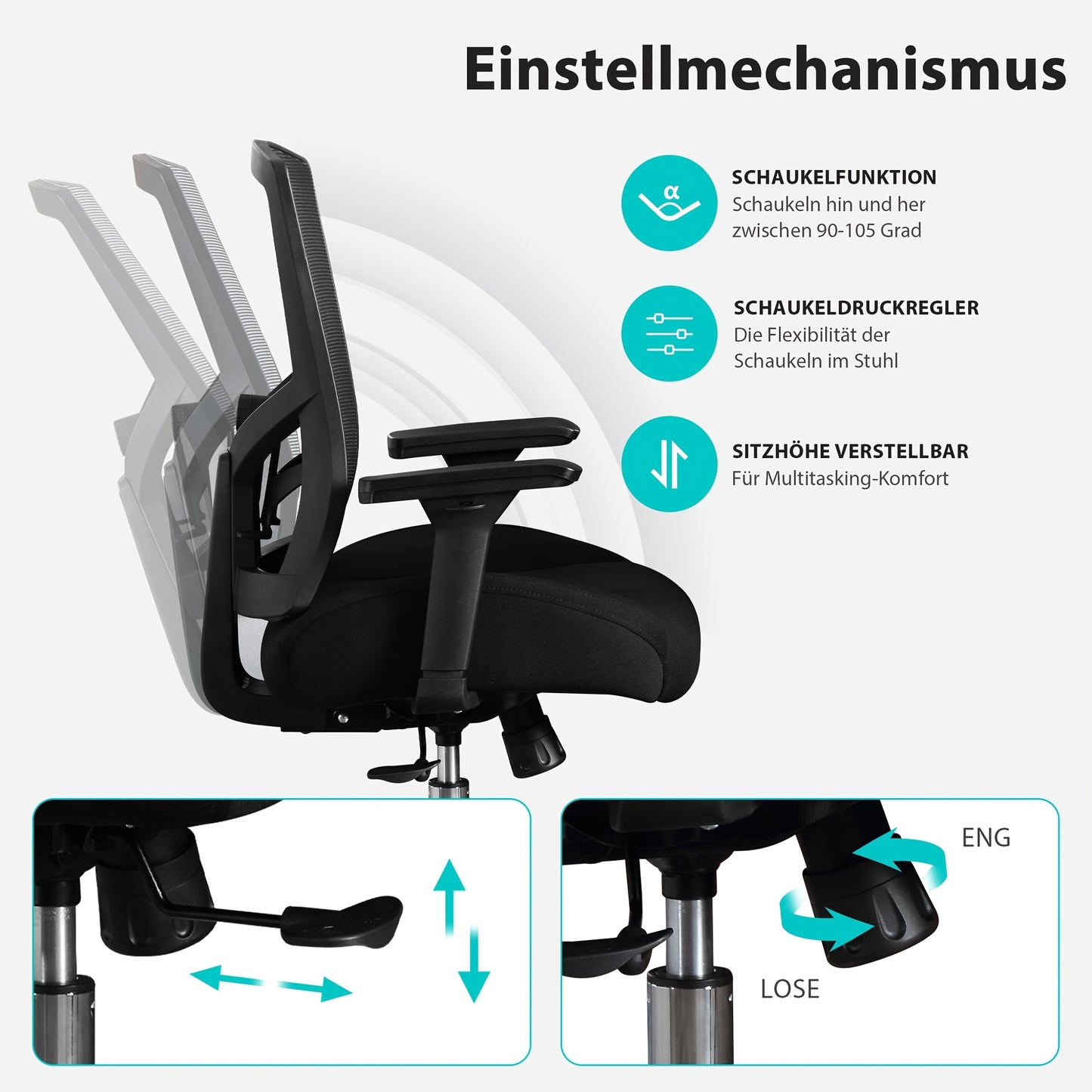 Bureaustoel – Office Chair – Computerstoel – Kantoorstoel – Ergonomische Stoel – Verstelbare Lendensteun & Armleuningen – Draagkracht 200 kg – Mesh Design Zwart