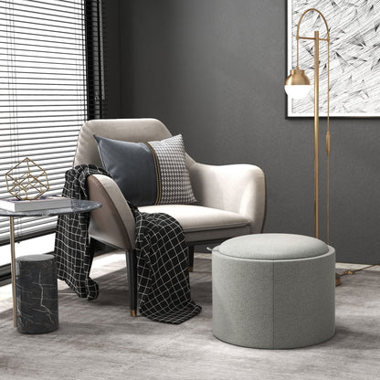 Hocker – Poef – Zitbank – Opbergbank – Voetenbank – Draaibaar Deksel – Ruime Opbergruimte – Stof Linnen-Look – 56x56x42 cm