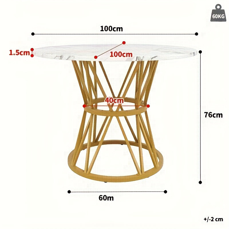 Ronde Eettafel – Eetkamertafel – Keukentafel – Koffietafel – Woonkamertafel – Marmeren Tafelblad – Metalen Poten – 100 cm Diameter – 76 cm Hoog
