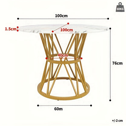 Ronde Eettafel – Eetkamertafel – Keukentafel – Koffietafel – Woonkamertafel – Marmeren Tafelblad – Metalen Poten – 100 cm Diameter – 76 cm Hoog