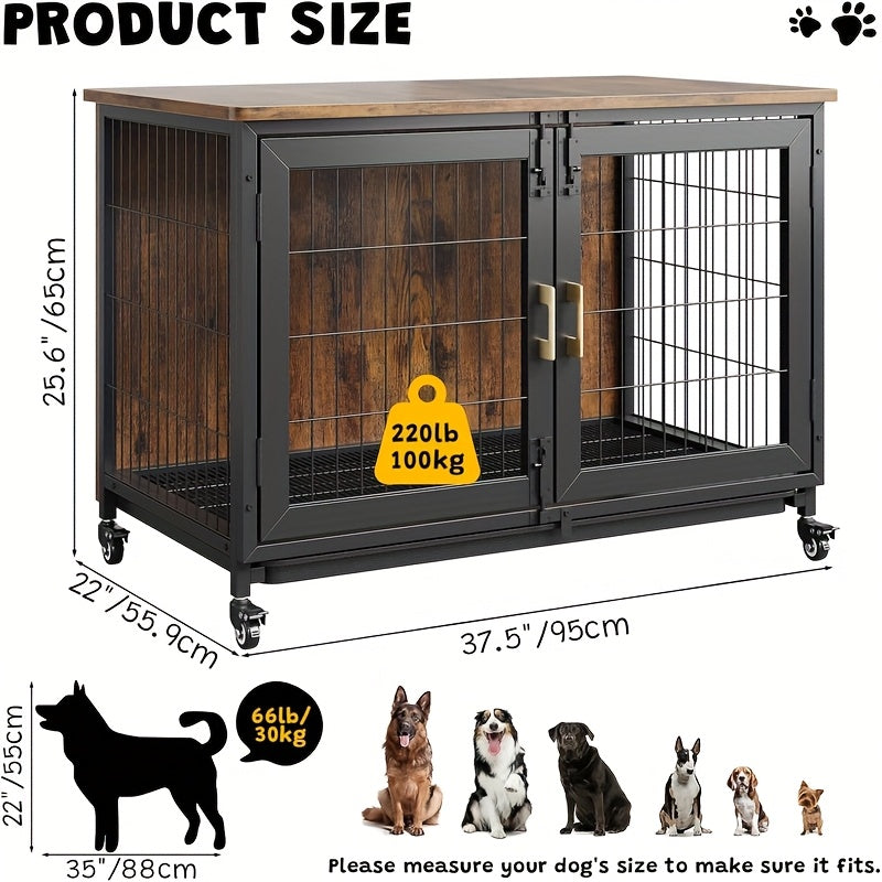 Hondenbench – Bench – Hondenkooi – Hondenhok – Transportbench – 95,25 cm – Met Wieltjes – Uitneembare Tray – Voor Kleine en Middelgrote Honden Tot 29,94 kg