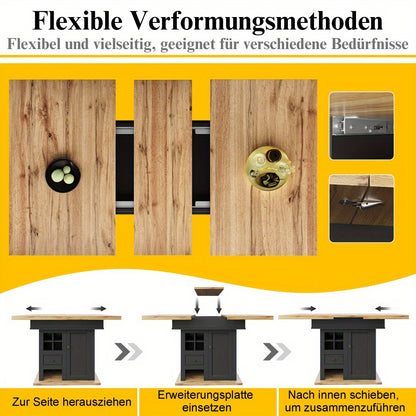 Uitklapbare Eettafel – Uitschuiftafel – Vouwtafel – Keukentafel – Moderne Tafel – Met Wijnrek en Lade – Ruimtebesparend Design – Hoogwaardig MDF en Metaal