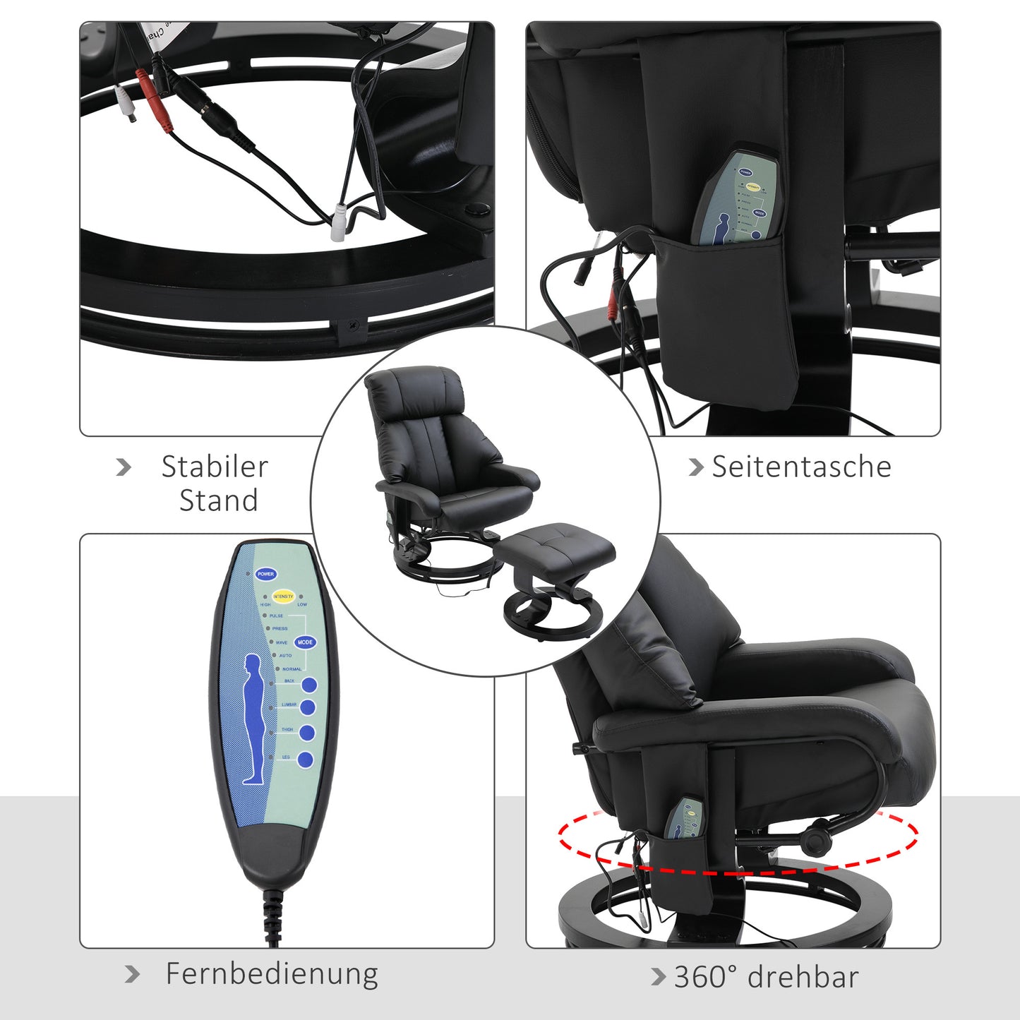 Massagestoel – Massagefauteuil – Relaxstoel – Ontspanningsstoel – Zwarte massagestoel – 10 Vibratiepunten – Verstelbare rugleuning tot 145°