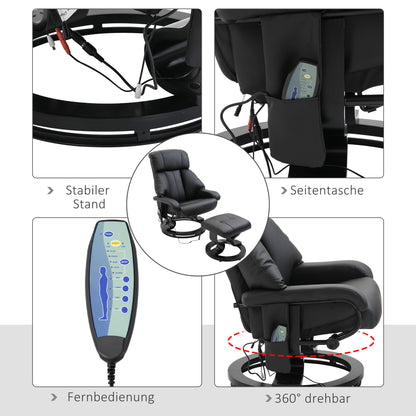 Massagestoel – Massagefauteuil – Relaxstoel – Ontspanningsstoel – Zwarte massagestoel – 10 Vibratiepunten – Verstelbare rugleuning tot 145°