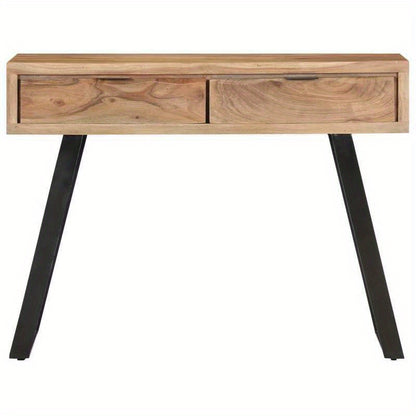 Acaciahouten Wandtafel – Sidetable – Schrijftafel – Dressoir – Wandmeubel – Massief Hout – Zwart Metalen Frame – 99x36x76 cm – Vloerstaand Ontwerp – Unieke Natuurlijke Rand – Bruin