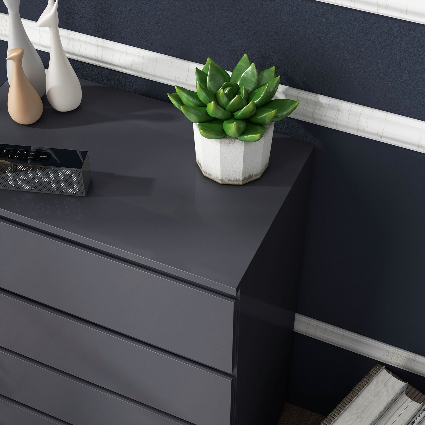 Ladekast – Ladekasten – Opbergkast – Commode – Dressoir – Grijs – 5 Lades – Soft-Close Lades – 53x33x100 cm – Hoogglans Afwerking