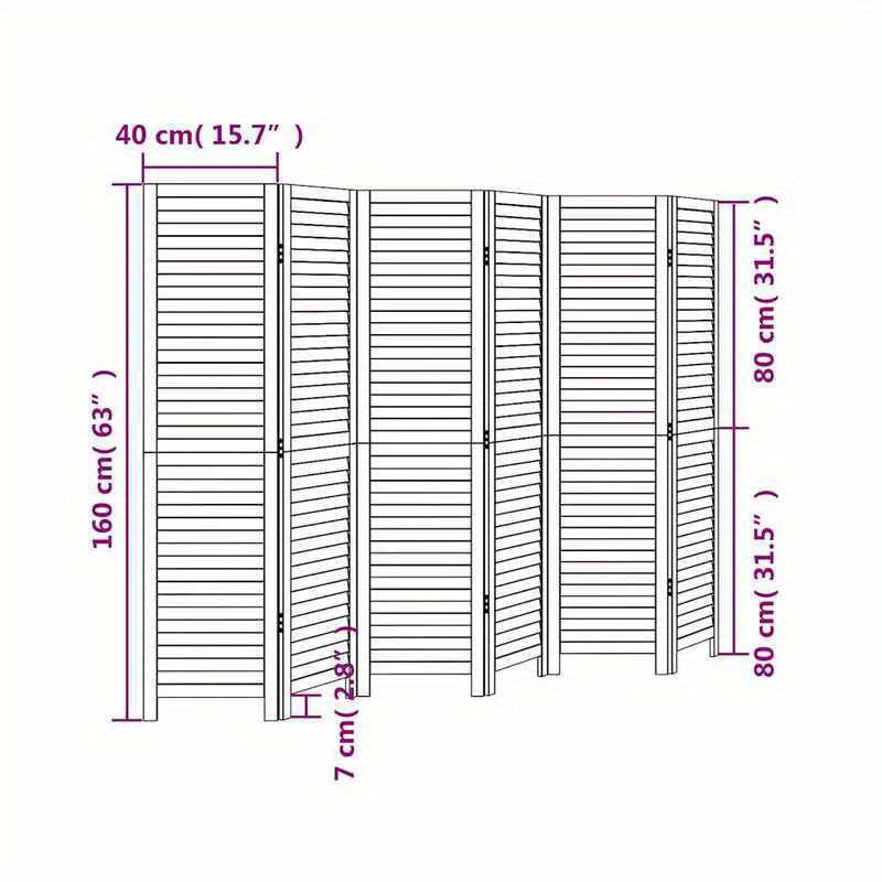 Room Divider with 6 Panels Made of Solid White Paulownia Wood