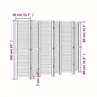 Room Divider with 6 Panels Made of Solid White Paulownia Wood