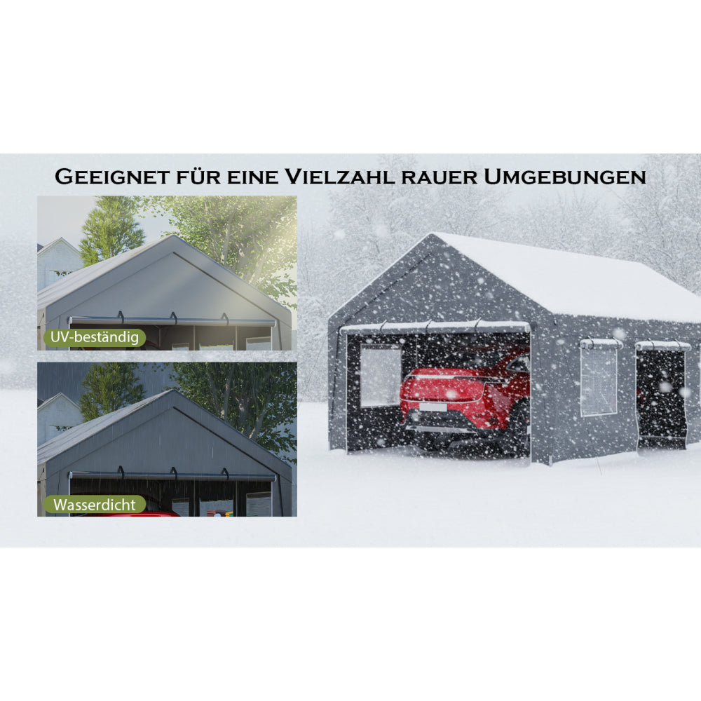 Carport – Garage Tent – Overkapping – Schuur – Opslagtent – Ruim 6x4x3m – UV-Beschermde PE Cover – Elektrisch Rolbare Franse Deuren