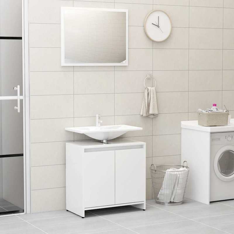 Badkamermeubel – Badmeubel – Wastafelmeubel – Badkamerkast – Wastafelonderkast – Hoogglans Wit – Ruimtebesparend Design – Hardhouten Constructie – Compact Met Spiegel En Opbergruimte