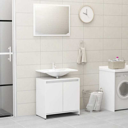 Badkamermeubel – Badmeubel – Wastafelmeubel – Badkamerkast – Wastafelonderkast – Hoogglans Wit – Ruimtebesparend Design – Hardhouten Constructie – Compact Met Spiegel En Opbergruimte