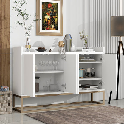 Dressoir – Kast – Sideboard – Buffetkast – Opbergkast – Wit 120x30x80 cm – Metalen Poot – Verstelbare Legplanken