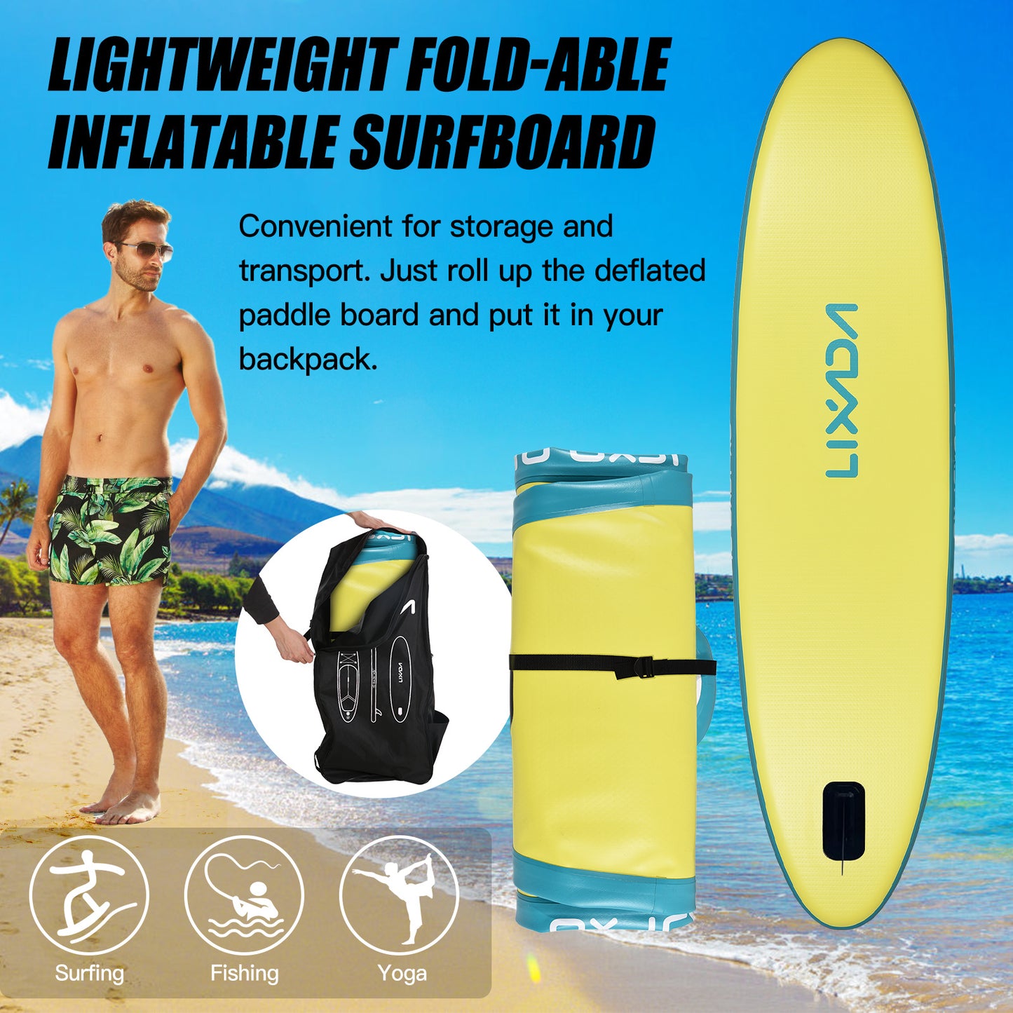 Opblaasbaar Paddleboard – Stand Up Paddle – SUP Board – Surfboard – Watersportplank – Groen – Stevig 15 cm Dik PVC – Inclusief Verstelbare Peddel en Draagrugzak