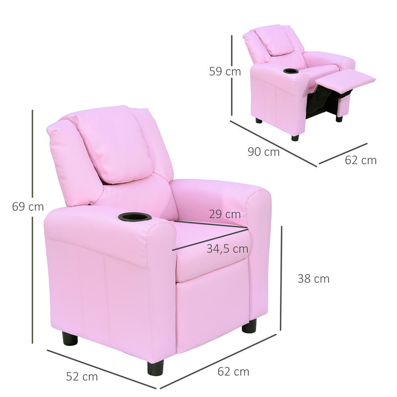 Relaxfauteuil – Relaxstoel – Zetel – Fauteuil – Lounge Chair – Compact Formaat – Hardhouten Frame – Roze – Handmatig Verstelbaar – Met Cup Holder