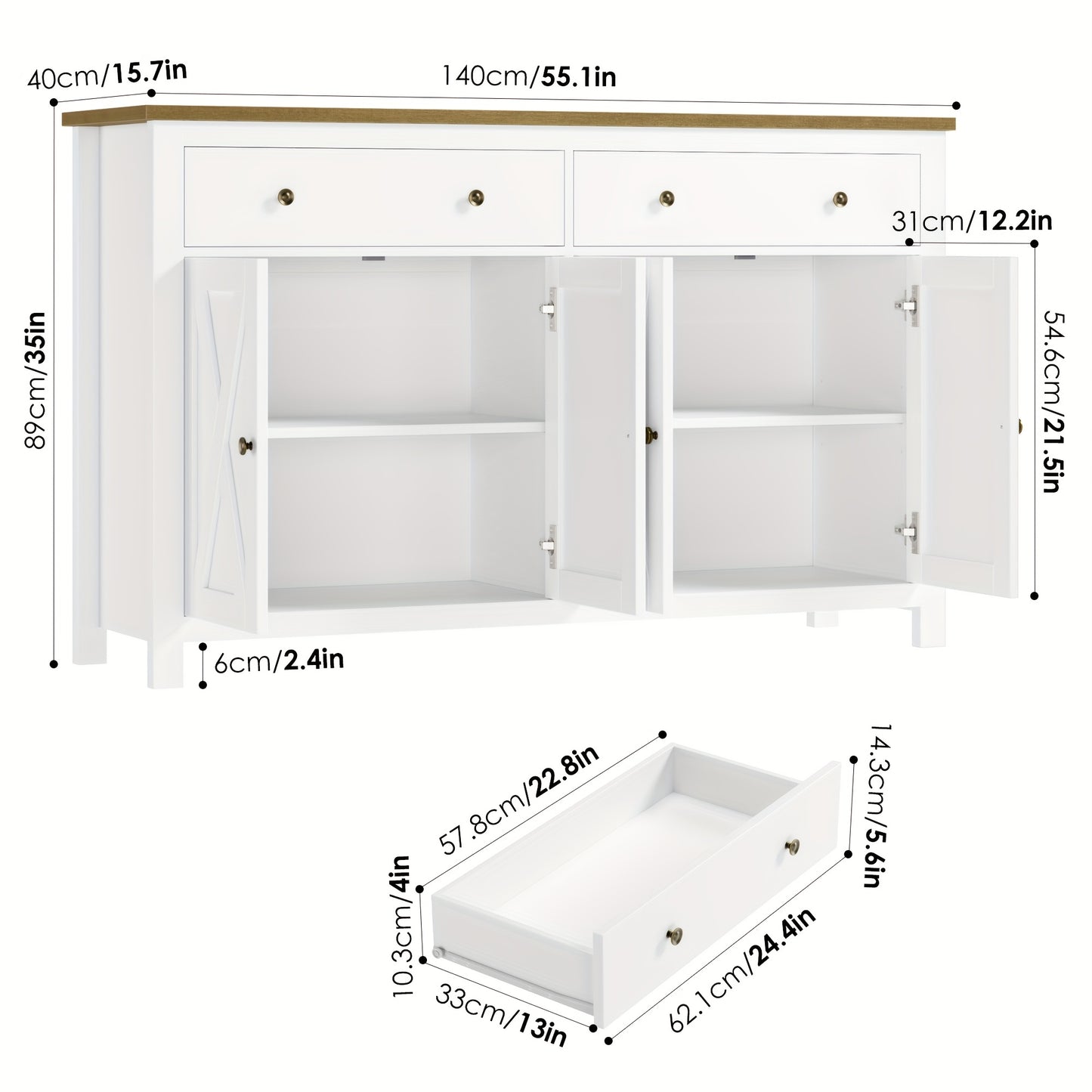 Dressoir – Kast – Opbergkast – Buffetkast – Sideboard – Wit – 140x40x89 cm – Spaanplaat – Softclose Scharnieren
