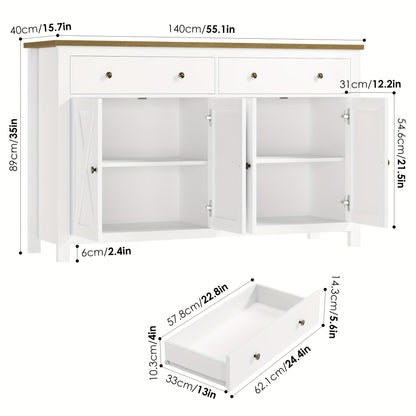 Dressoir – Kast – Opbergkast – Buffetkast – Sideboard – Wit – 140x40x89 cm – Spaanplaat – Softclose Scharnieren