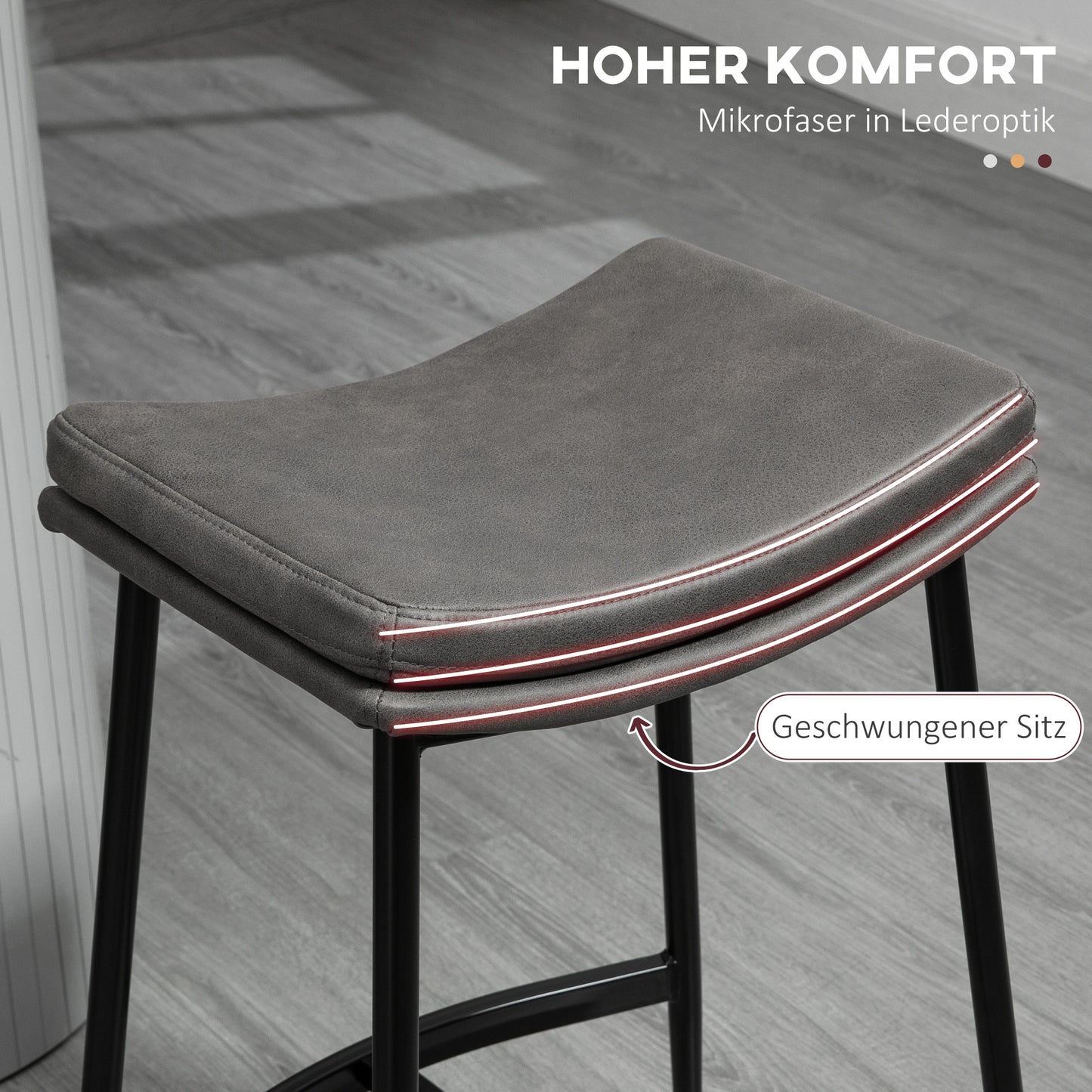 Barstoel – Barkruk – Keukenstoel – Barkruk – Zitkruk – Gestoffeerde Zitting – Stalen Frame – 120 Kg Belastbaar – Grijs – Set van 2