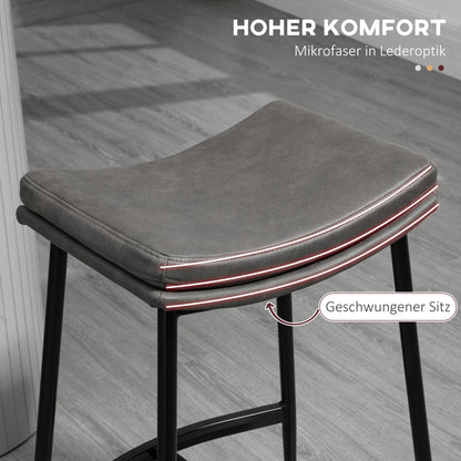 Barstoel – Barkruk – Keukenstoel – Barkruk – Zitkruk – Gestoffeerde Zitting – Stalen Frame – 120 Kg Belastbaar – Grijs – Set van 2