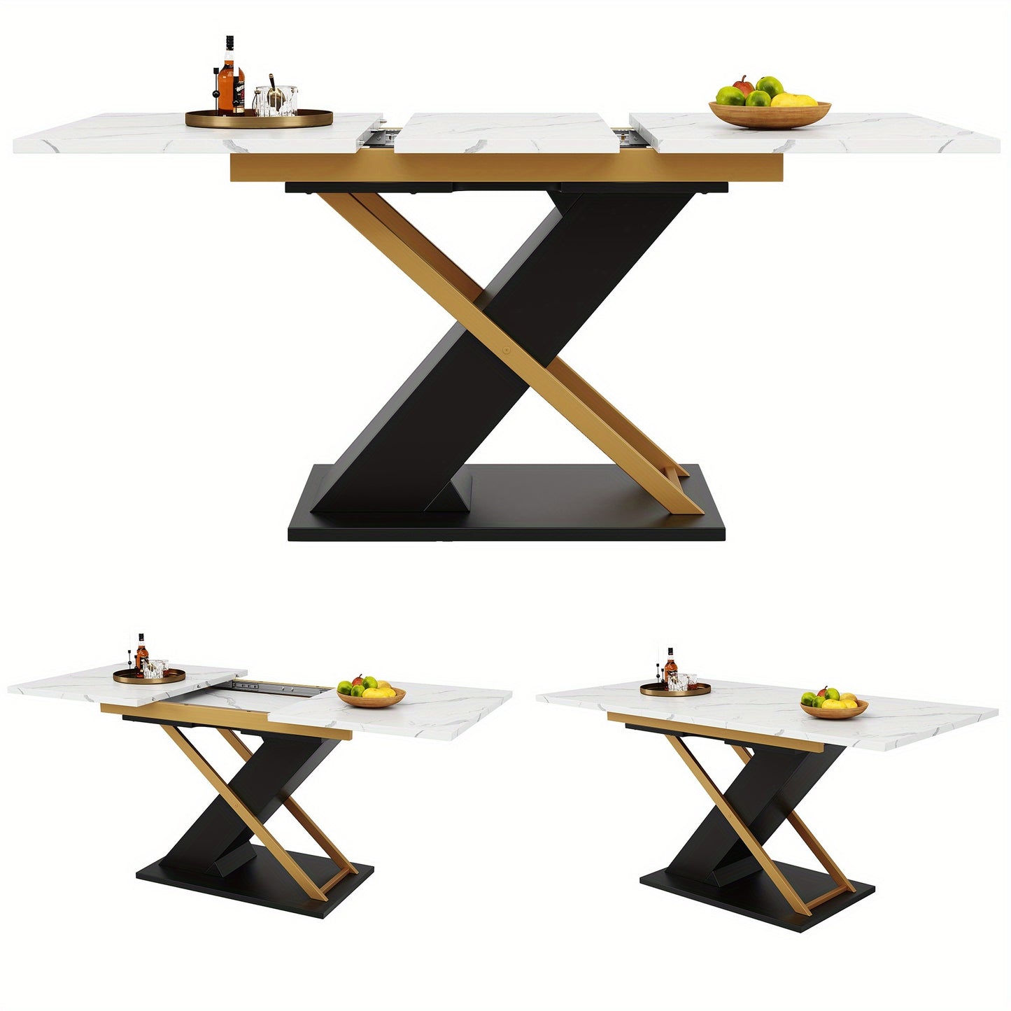 Uitklapbare Eettafel – Uitschuifbare Tafel – Verlengbare Eettafel – Klaptafel – Keukentafel – 120-160x80 cm – MDF Met Gouden Kruispoten