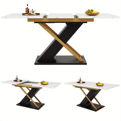 Uitklapbare Eettafel – Uitschuifbare Tafel – Verlengbare Eettafel – Klaptafel – Keukentafel – 120-160x80 cm – MDF Met Gouden Kruispoten