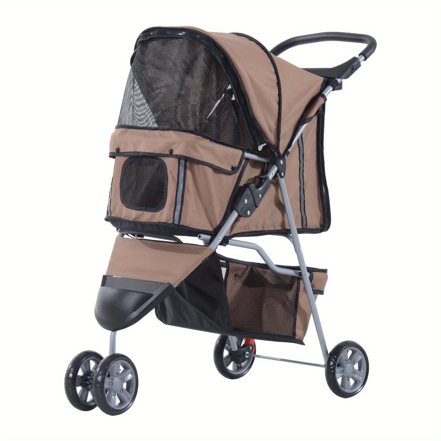 Hondenbuggy – Hondenkar – Huisdierenwagen – Dierenwagen – Opvouwbare Buggy – Stevig Ijzeren Frame – UV-Beschermende Oxford Stof – Koffiebruin