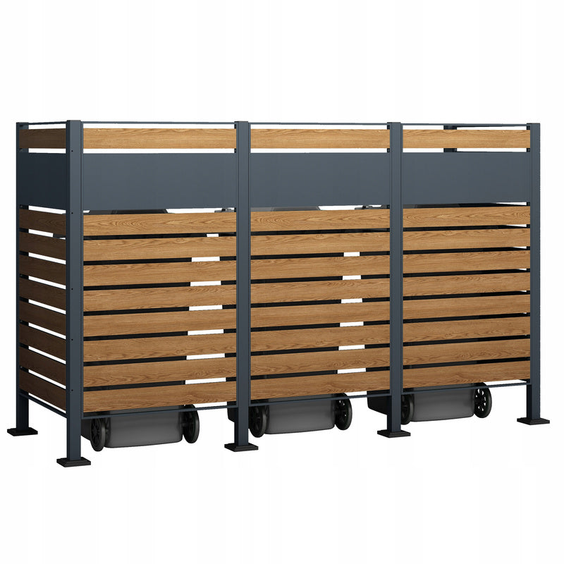 Afvalcontainerbehuizing – Containerkast – Afvalbak Opbergbox – Prullenbak Schuilplek – Afvalopslag – Voor 4 Containers 240L – Weerbestendig Kunststof – Gasveer Deksel Met Schokdempers