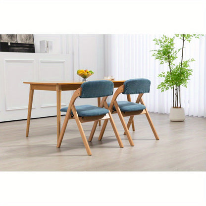 Klapstoel – Vouwstoel – Opvouwbare Stoel – Eettafelstoel – Stoel – Stevig Beukenhouten Frame – Zachte Afneembare Kussens – Set van 2 – Ruimtebesparend & Comfortabel – Modern Blauw