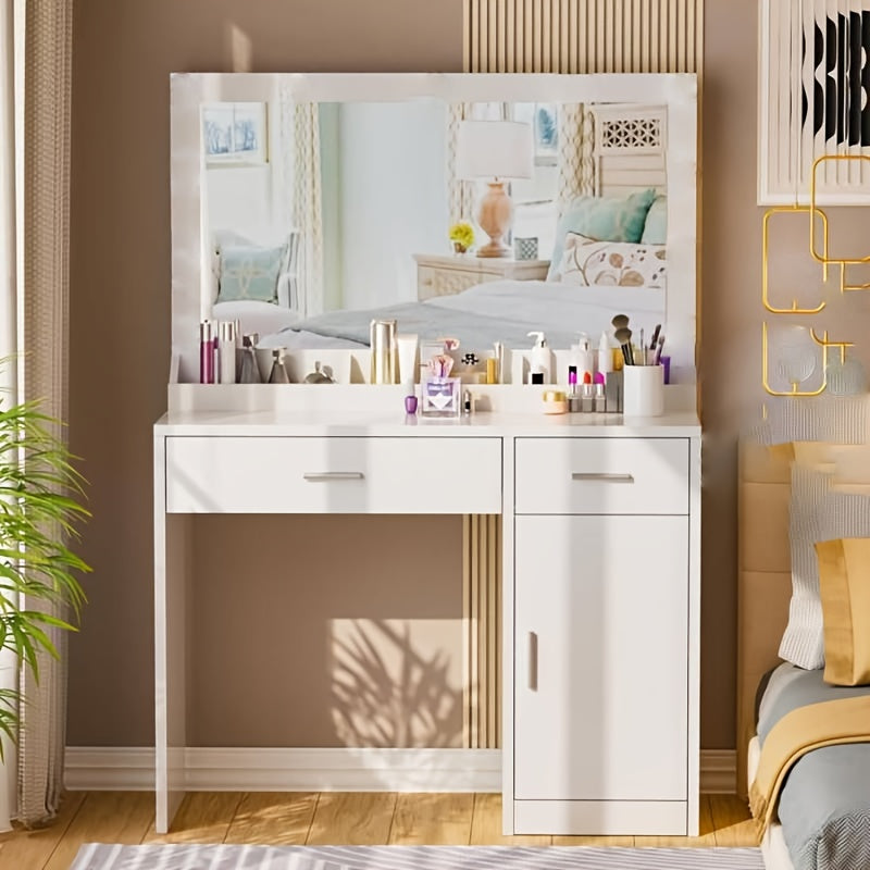 Make-up Tafel – Kaptafel – Schoonheidstafel – Beauty Meubel – Make-up Bureau Zwart – Grote Spiegel – Stevige Glasconstructie – Ruime Opberglades