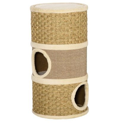 Krabpaal – Kattenboom – Kattenmeubel – Krabtoren – Krabhuis – 3 Niveaus – 70 cm Hoog – Sisal Krabmat – Pluche Bekleding