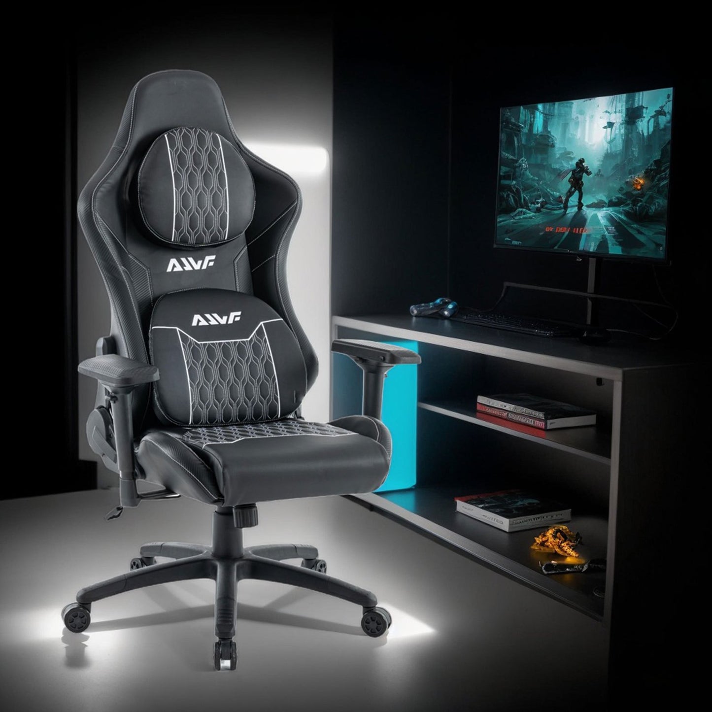 Gamingstoel – Gamestoel – Gaming Chair – Bureaustoel – Game Stoel – Ergonomisch Ontwerp – Verstelbare Rugleuning & Voetensteun – Zwart – Draagvermogen 130 kg
