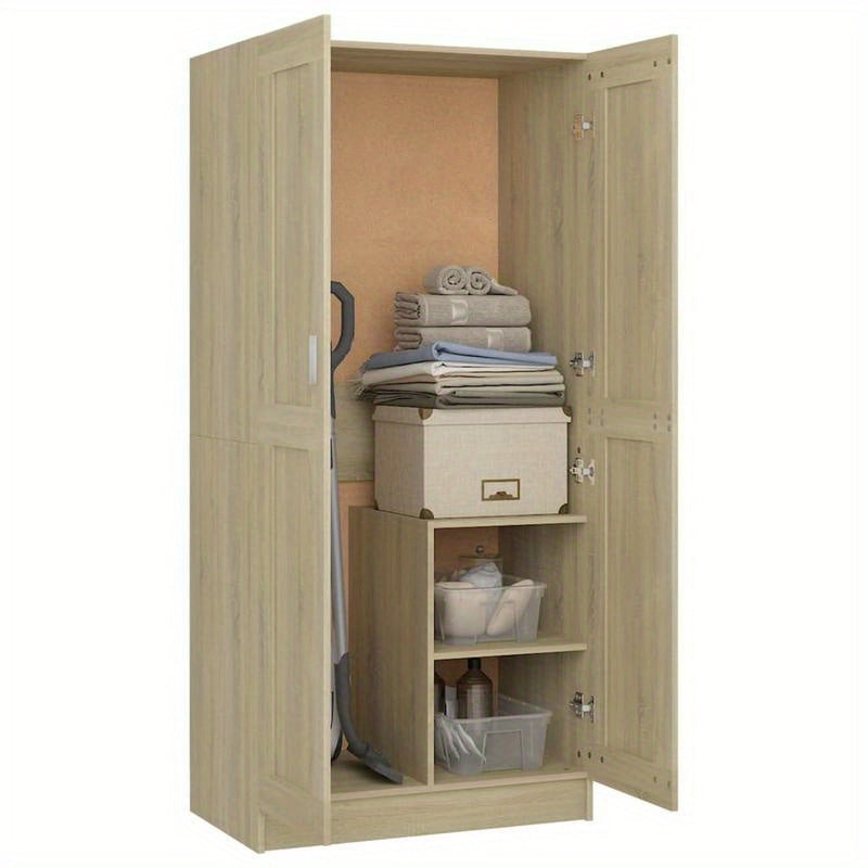 Garderobekast – Kledingkast – Kleerkast – Linnenkast – Opbergkast – Bruin – Compact Formaat 82,5x51,5x180 cm – Stevig Hardhouten Materiaal