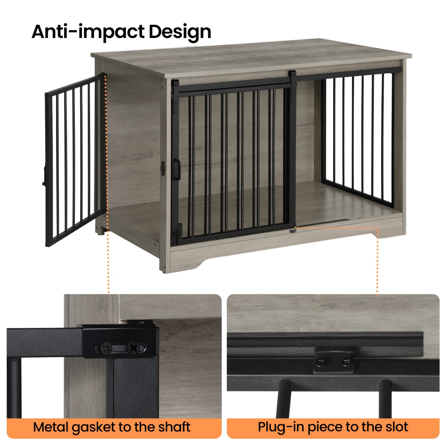 Hondenbench – Hondenkooi – Hondenkist – Hondenren – Hondenhok – Modern Licht Ivoor – Schuifdeuren Met Dubbel Sluitsysteem – Stevig Antiknaagsysteem – Geschikt Voor Kleine Tot Grote Honden – 60x100x68 cm – Hout En Staal