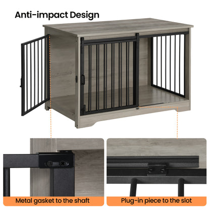 Hondenbench – Hondenkooi – Hondenkist – Hondenren – Hondenhok – Modern Licht Ivoor – Schuifdeuren Met Dubbel Sluitsysteem – Stevig Antiknaagsysteem – Geschikt Voor Kleine Tot Grote Honden – 60x100x68 cm – Hout En Staal
