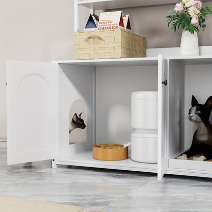 Kattenbakverstopper – Kattenbakmeubel – Kattenhuis – Kattenkast – Kattenberging – Dubbele Deur Toegang – Ingebouwde Krabpaal – Compact 90x45 cm – Stevige Witte Constructie