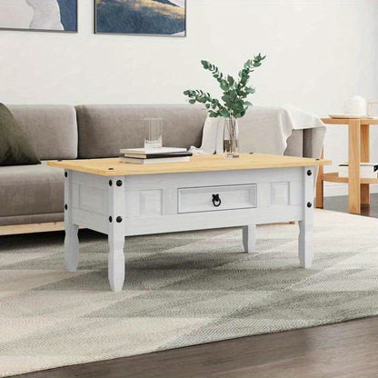 Mexicaanse Pine Salontafel – Koffietafel – Tafeltje – Opbergtafel – Woonkamertafel – Wit – Mid-Century Modern – 2 Laden & Slotdeuren – Duurzaam Hout – 100x55x44 cm