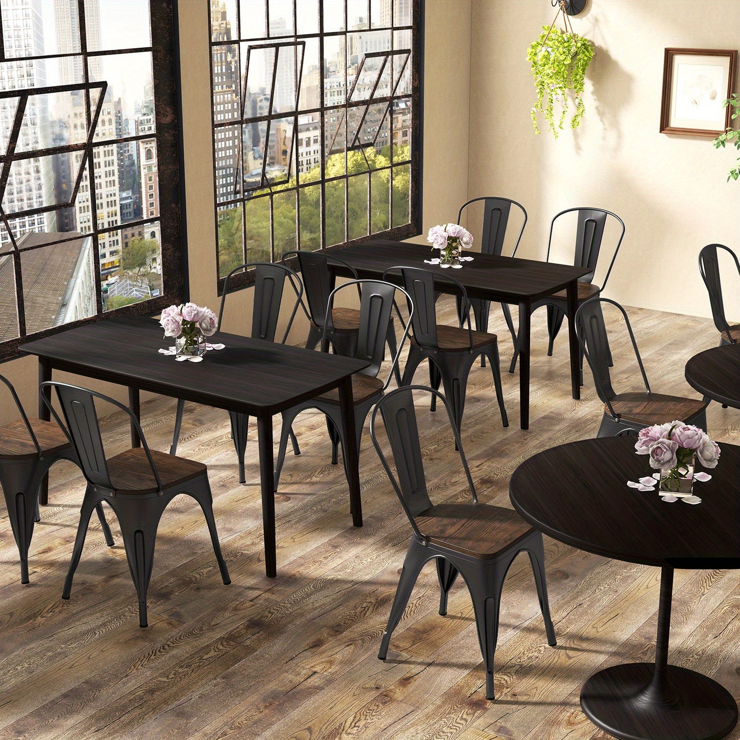 Eetkamerstoelen – Keukenstoelen – Stapelbare Stoelen – Metalen Stoelen – Houten Zitvlak – Set Van 4 – Afneembare Rugleuning – Ruimtebesparend Design – Bruin