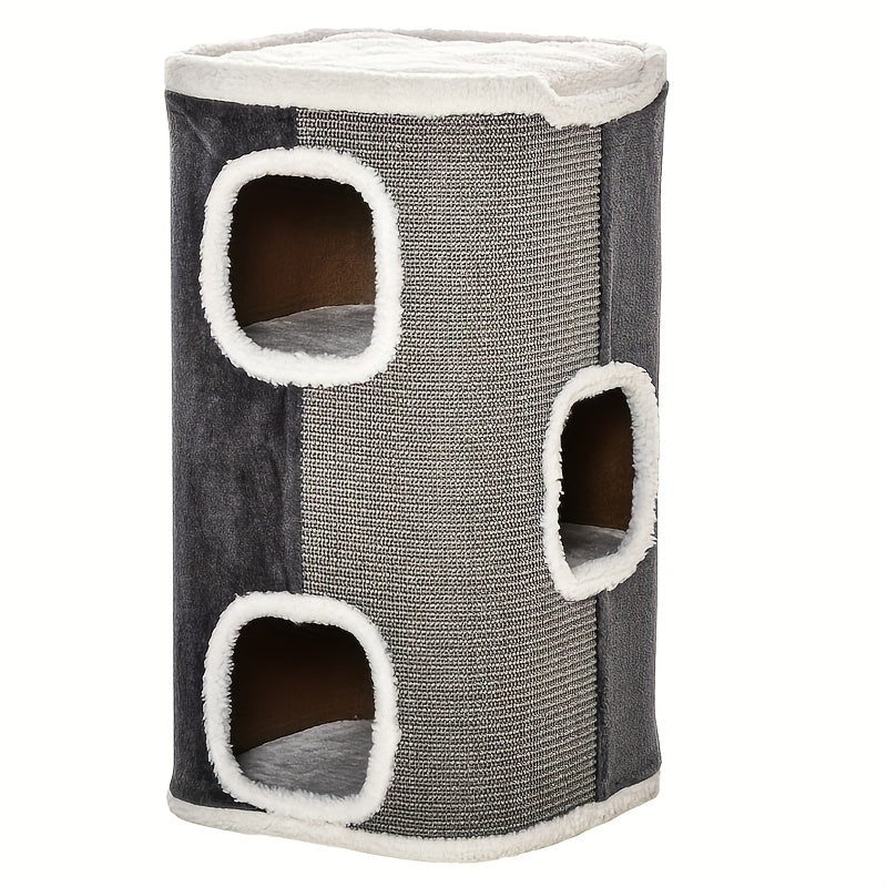 Krabpaal – Krabmeubel – Kattenkrabpaal – Kattenhuis – Krabplank – Grijs – Hoogwaardig Karton – Multi-hole Ontwerp