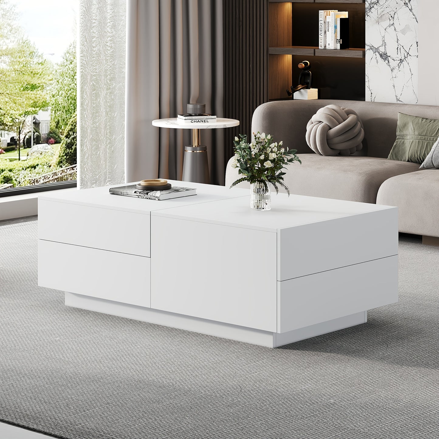 Modern Coffee Table, Coffee Table, Living Room Table, With Sliding Table Top, 4 Drawers - Perfect For Stylish Living Rooms 90x55x45cm